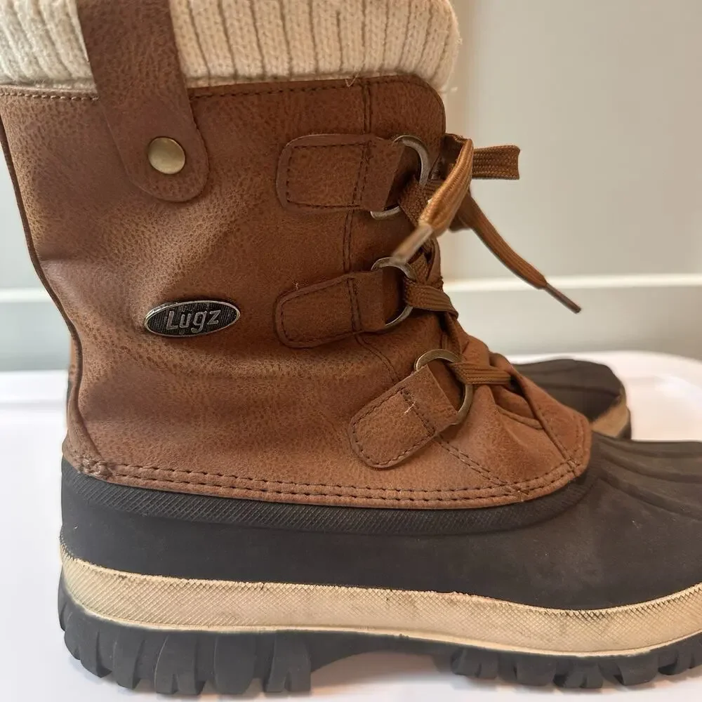 Lugz Stormy Womens 8.5 Brown Duck Boots Faux Fur Lined Lace Up Winter Snow
